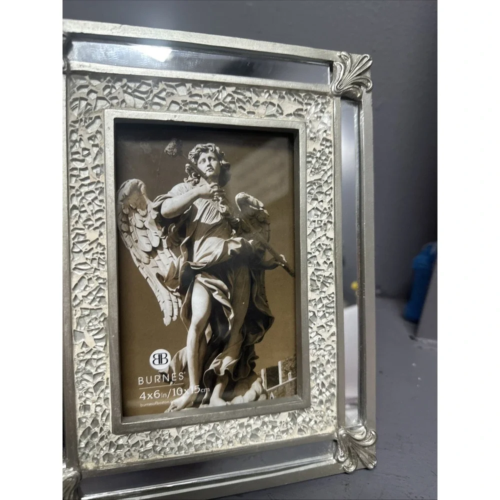 Burnes of Boston 4x6 Silver Mirrored Mosaic Picture Frame Ornate Decorative